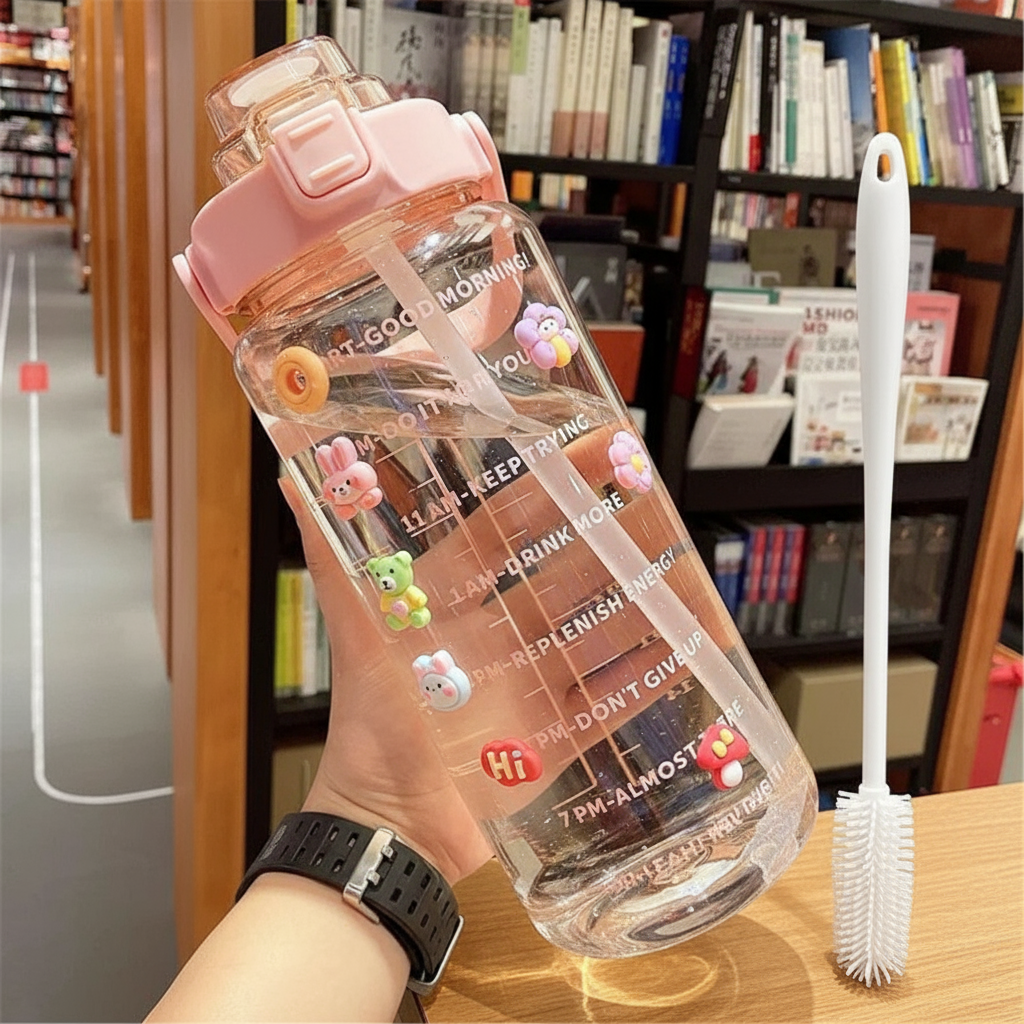 2000L Water Bottle with Straw,Brush
